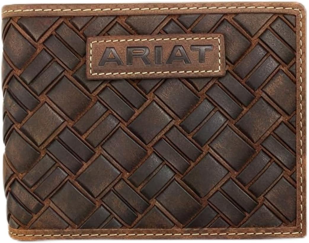 ARIAT Men's Basket Weave Patch Leather Bifold Wallet