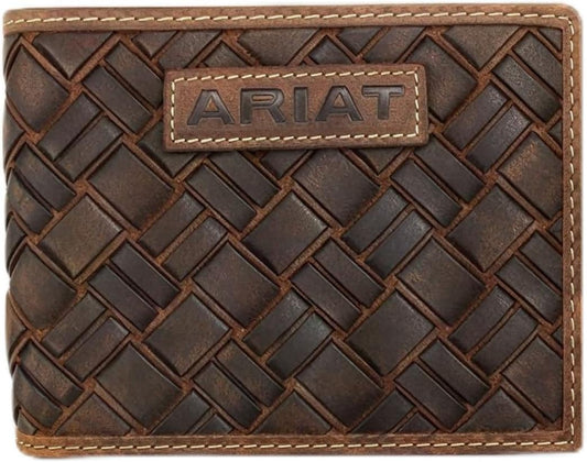 ARIAT Men's Basket Weave Patch Leather Bifold Wallet