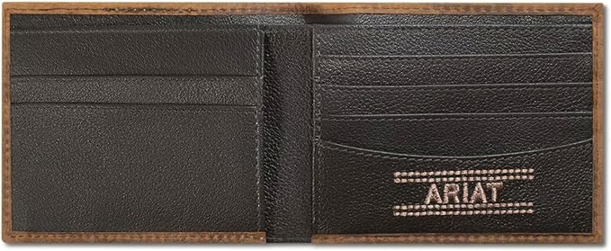 ARIAT Men's Basket Weave Patch Leather Bifold Wallet