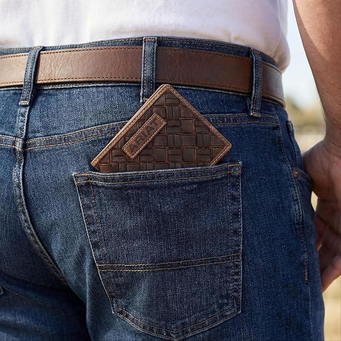ARIAT Men's Basket Weave Patch Leather Bifold Wallet