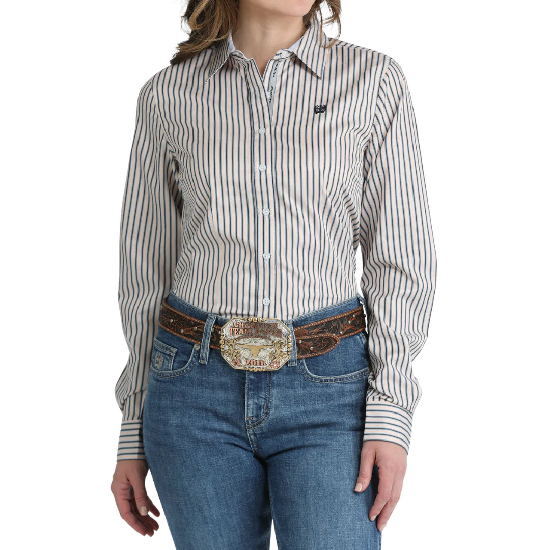 Cinch Ladies Multi Stripe Print Button Down Shirt MSW9165088