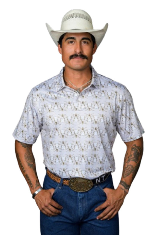 Ferrel Men’s The Ranger Bull Skull Cream Polo FP1026033