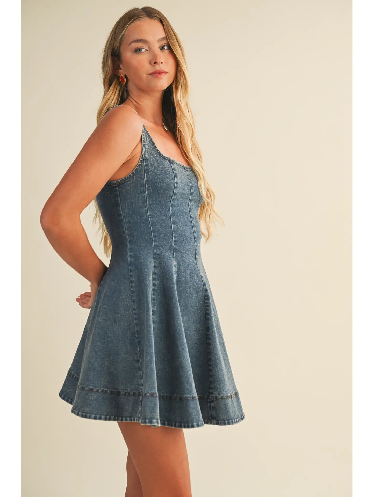 Mustard Seed Square Neck Seamed Fit-And-Flare Dress DS0889