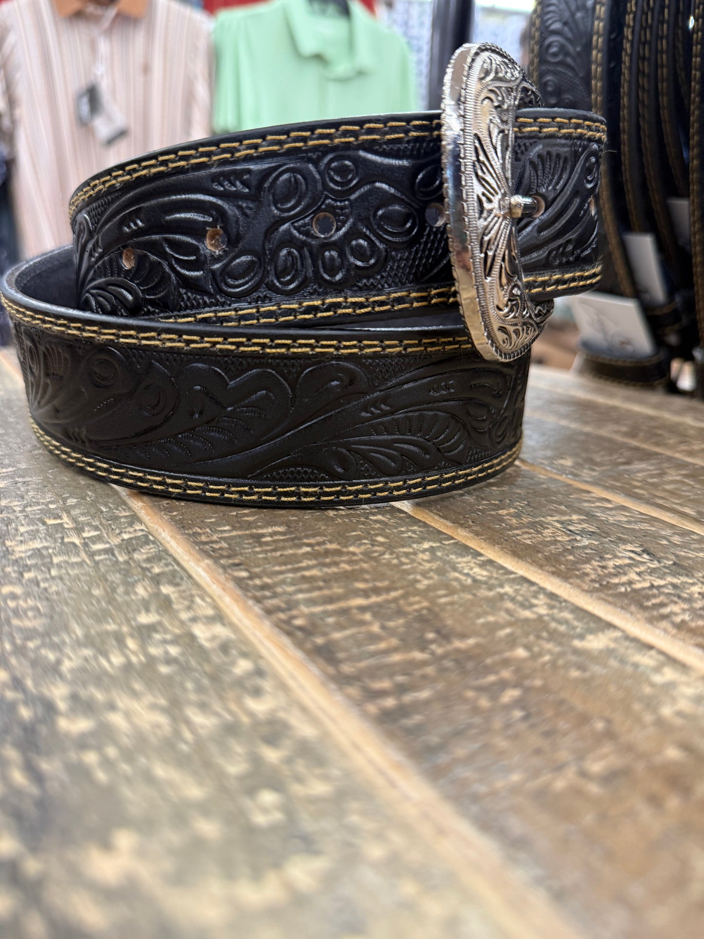 Long Rope Men’s Black Cincelado Belt 008LR-BLACK