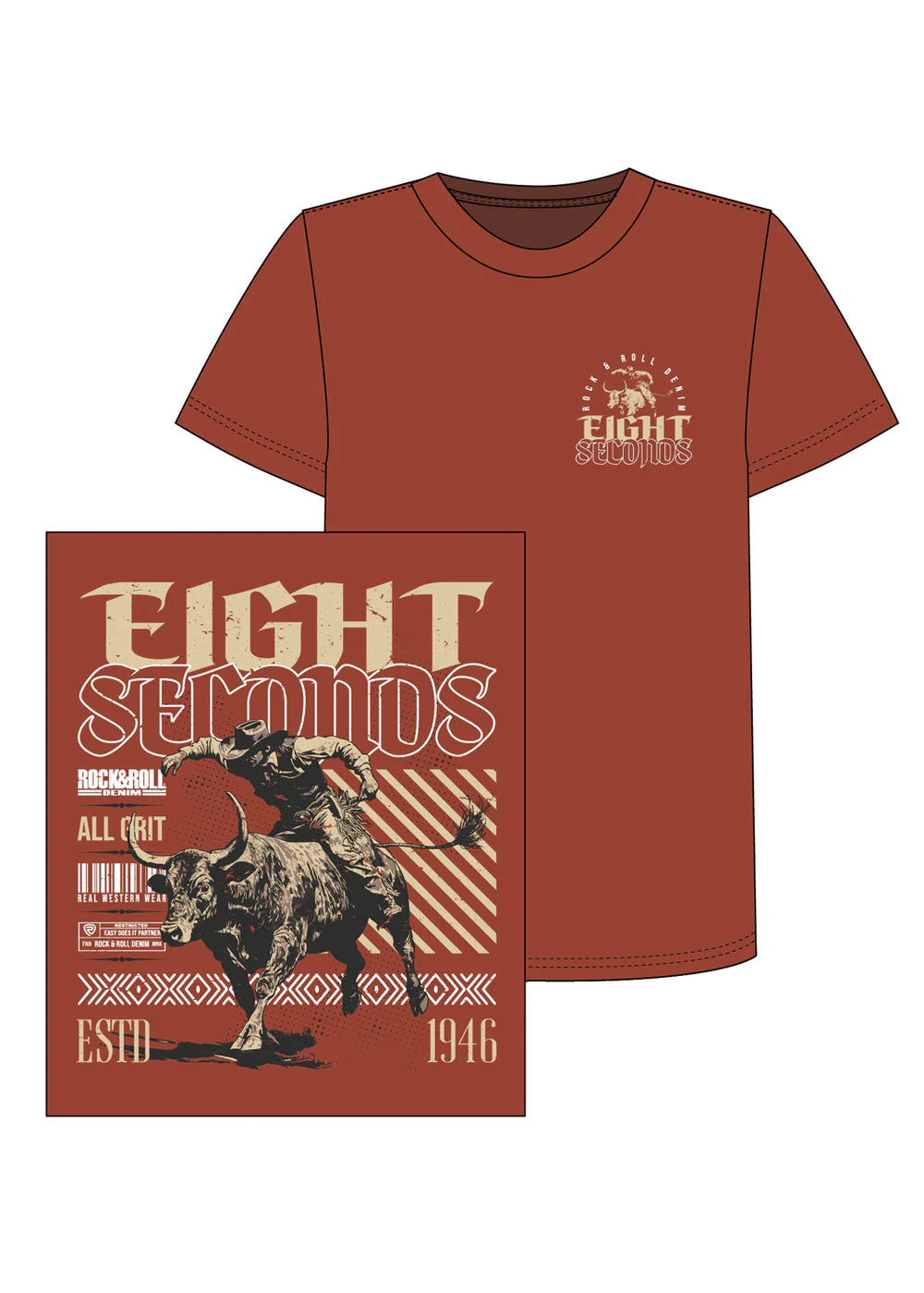Rock & Roll Unisex T-Shirt Eight Seconds Graphic Rust BU21T08868