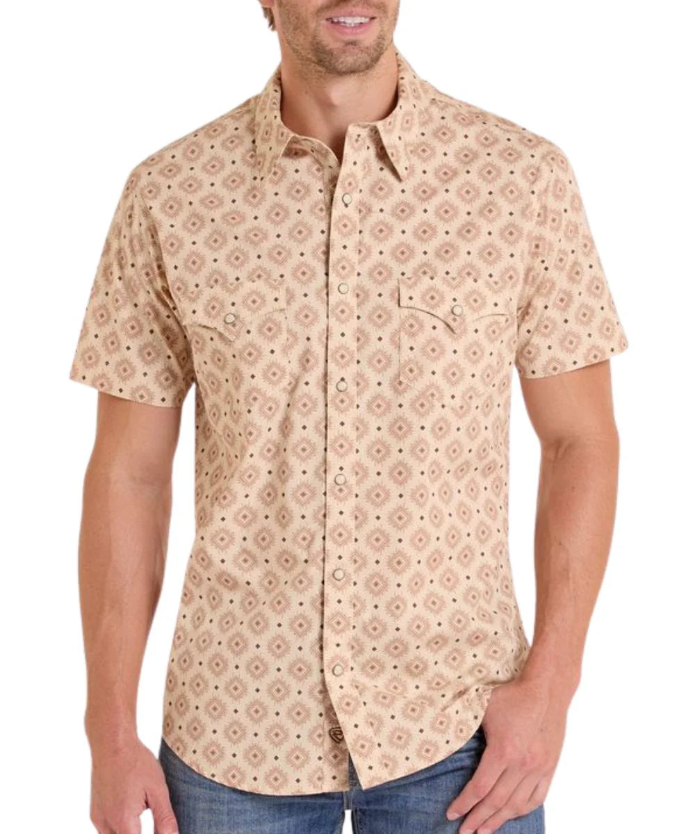Rock&Roll Men’s Brown Aztec Short Sleeve Shirt BMN3S08667