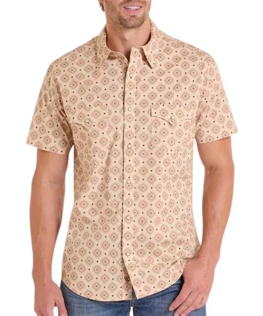 Rock&Roll Men’s Brown Aztec Short Sleeve Shirt BMN3S08667