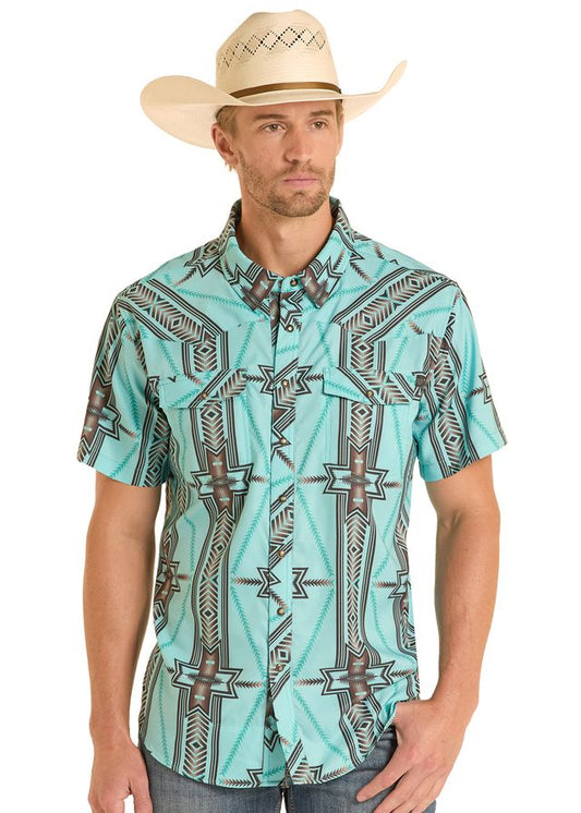 Rock & Roll Men's TEK Ripstop Aztec Print Shirt BMN3S08682