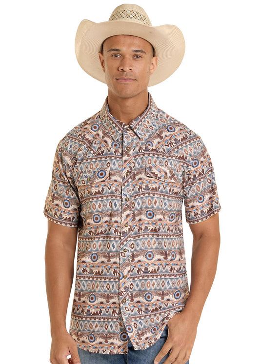 Rock&Roll Men’s Tek Ripstop novelty Natural SS Shirt BMN3S08689