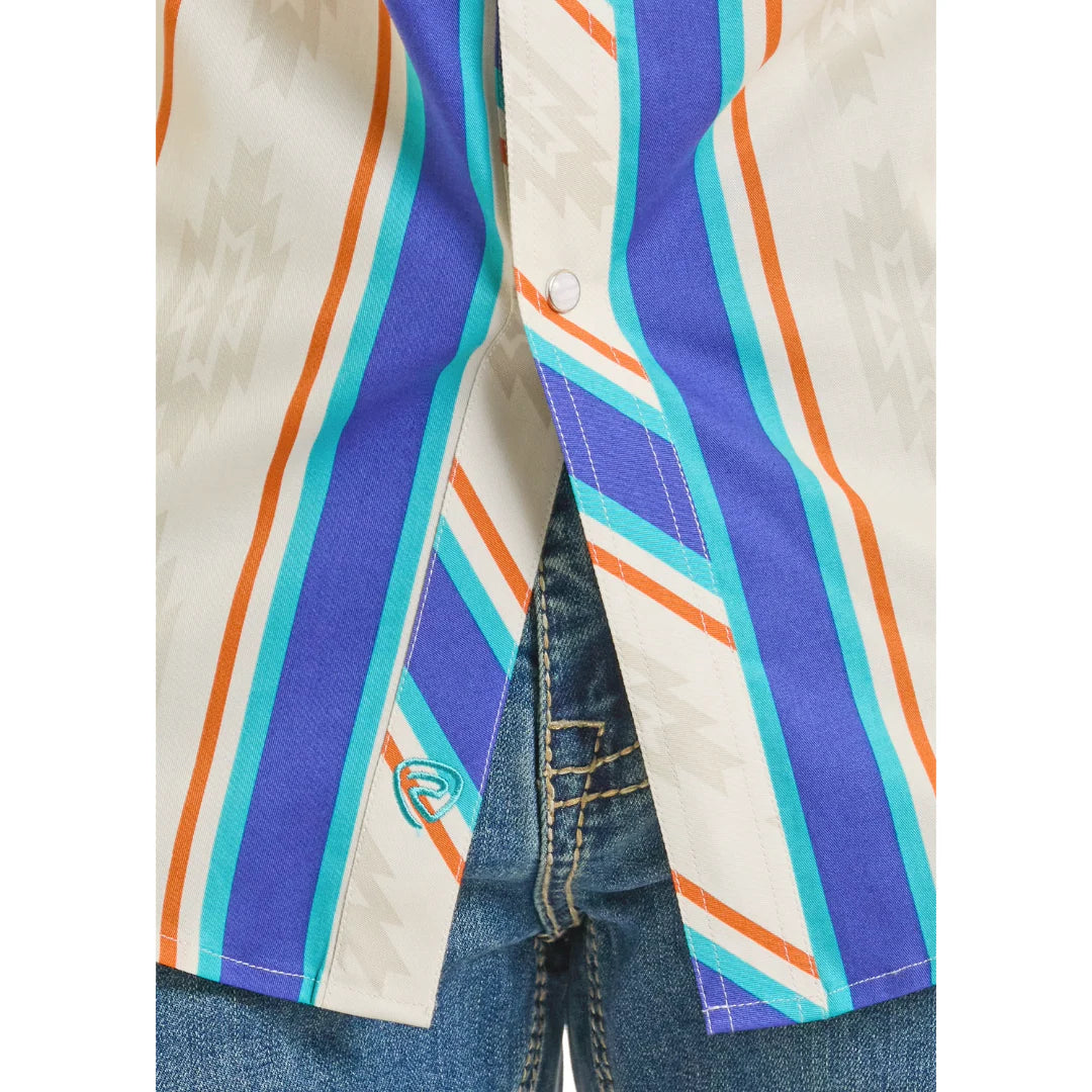 Rock & Roll Denim Men's Striped Brushed Popper Snap Shirt BMN3S08657