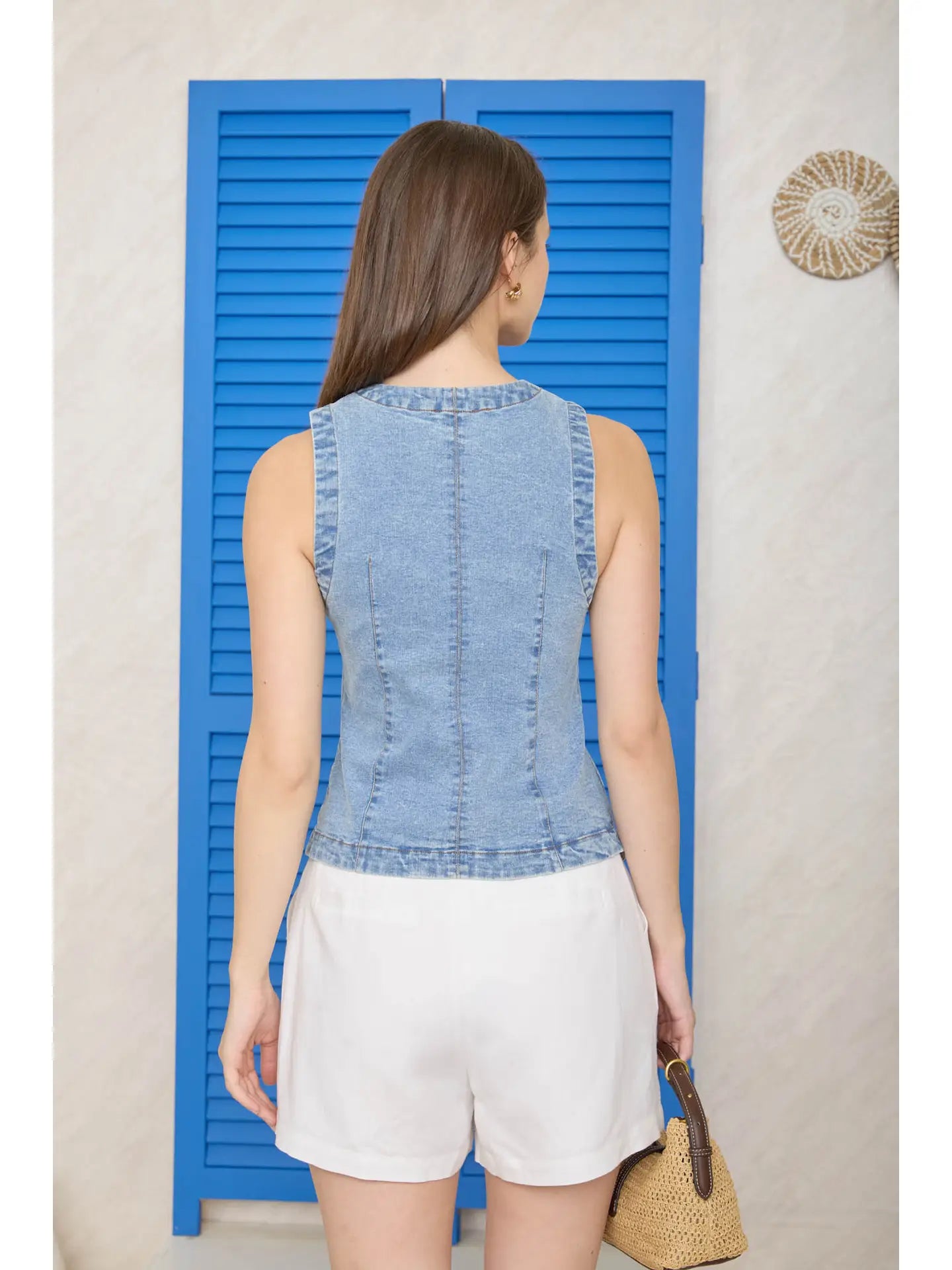 The Workshop Washed Denim Button Down Vest TW2205