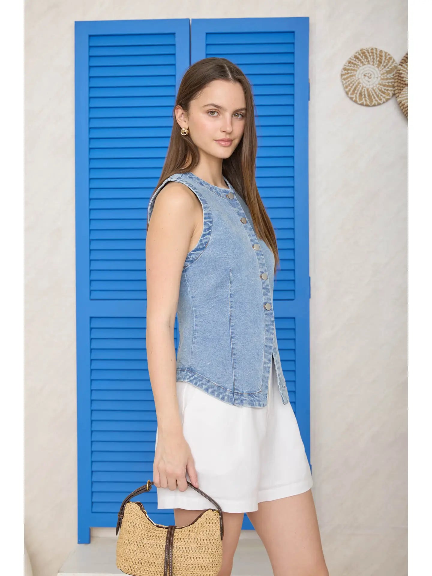 The Workshop Washed Denim Button Down Vest TW2205