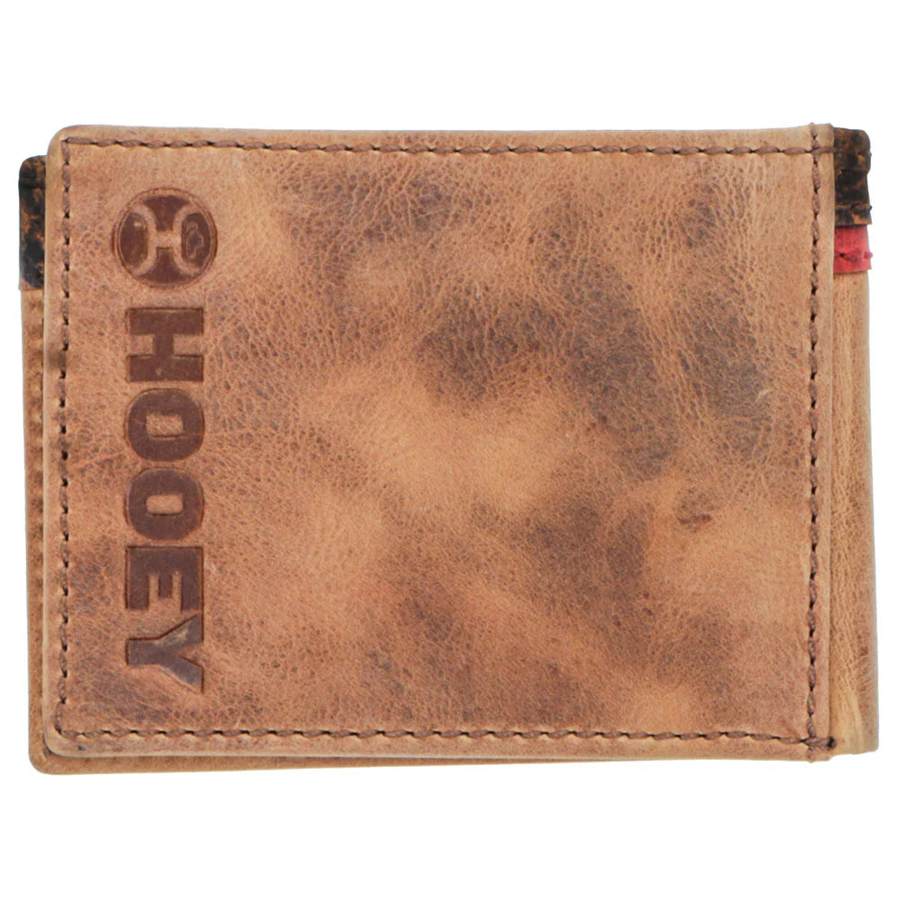 Hooey Whip Smooth Tan W/Aztec Print Front Pocket bifold Wallet