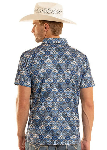Rock & Roll Men’s Blue Aztec Print Polo BM51T08719