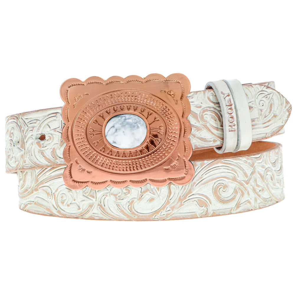 HOOEY "STELLA" IVORY/TAN HAND TOOLED FILIGREE BELT