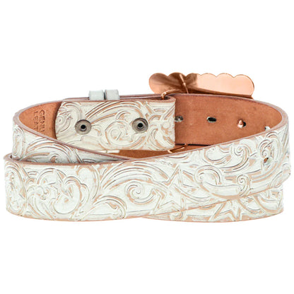 HOOEY "STELLA" IVORY/TAN HAND TOOLED FILIGREE BELT