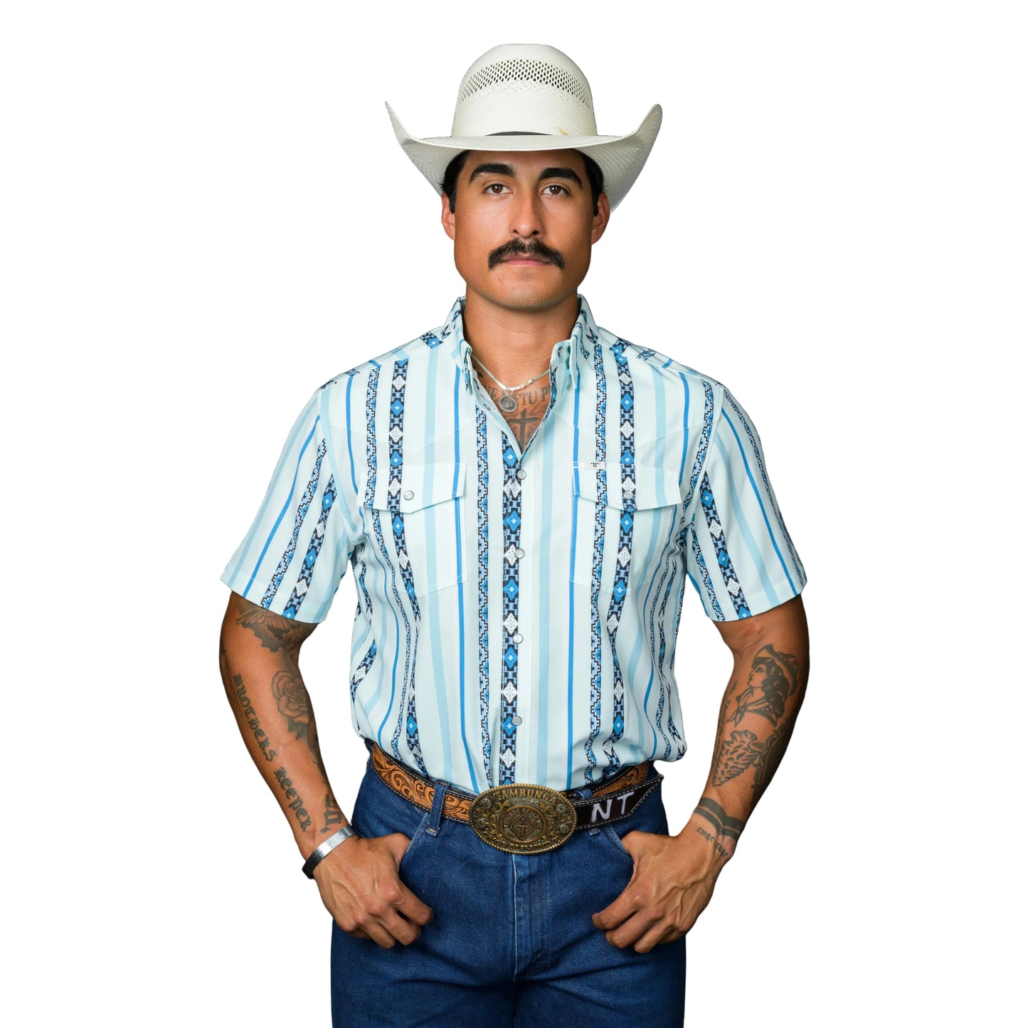 Ferrel Men’s The Post In Blue Short Sleeve Pearl Snap FPS1026032