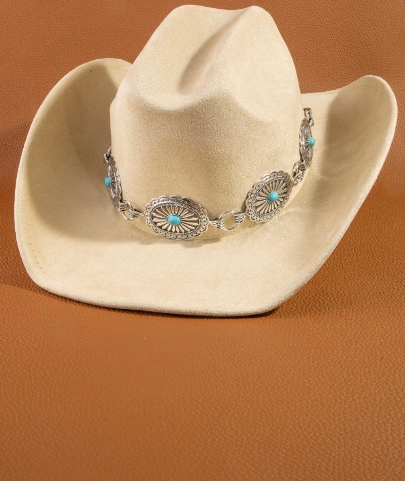 Fame Women’s Ivory W/Turquoise Concho Felt Hat OS MMT9631IV