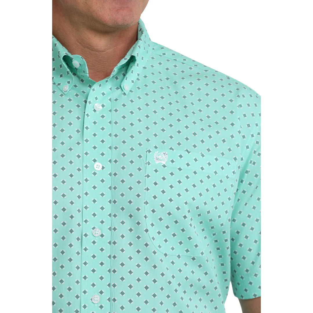 Cinch Men's Turquoise Diamond Print Button Down Shirt MTW1111529