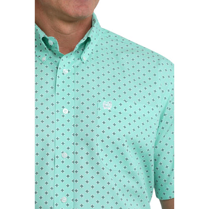Cinch Men's Turquoise Diamond Print Button Down Shirt MTW1111529