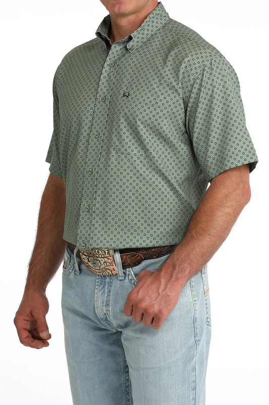 Cinch Men's ArenaFlex Olive Green Geo Print Button SS Shirt MTW1704176