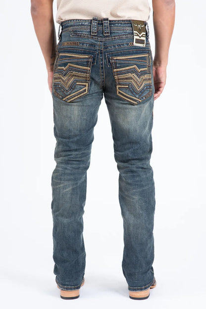 Platini Men  Dark Blue Embroided Boot Cut Jeans PHD11107