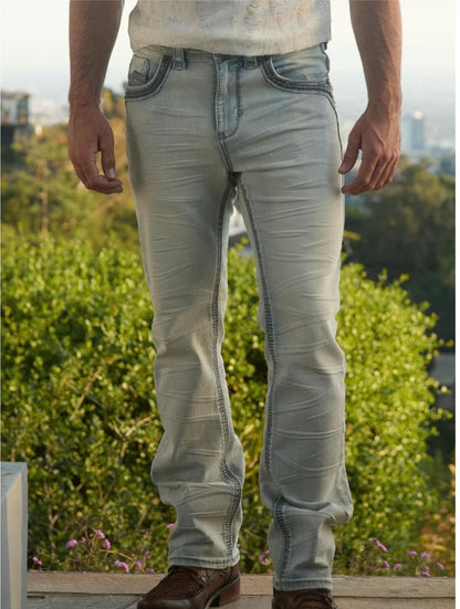 Platini Men’s Light Wash Slim Boot Cut Jeans PHD10764