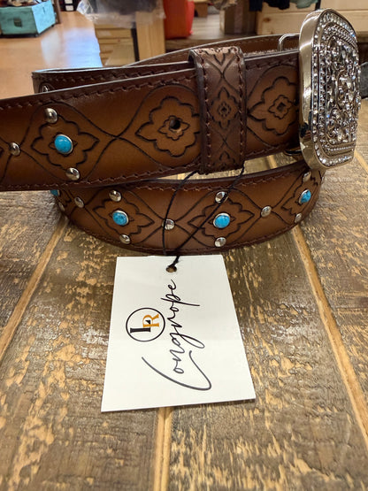 LongRope Women’s Honey/Turquoise Belt 009LR-HONEY