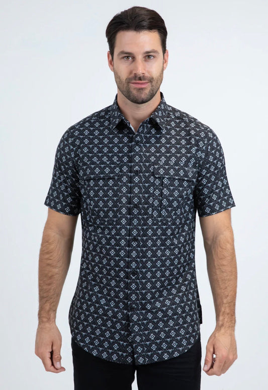 Platini Mens Performance Classic Fit Short Sleeve Black Shirt PGS11113