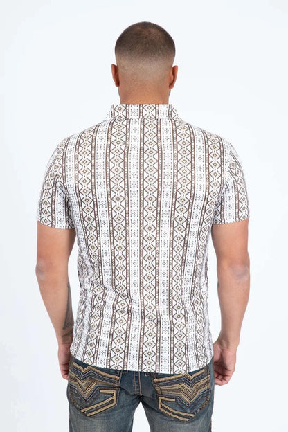 Platini men’s Performance Fabric Modern Fit Stretch Aztec Print Polo PGP11440