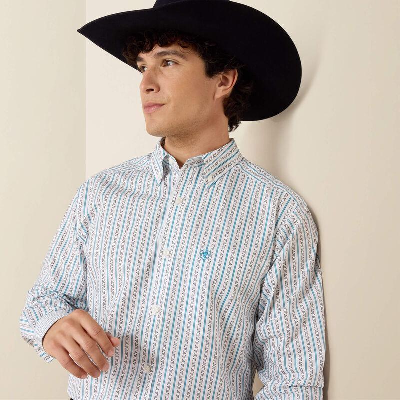 Ariat Men’s Crow Fitted White Longhorn Stripe LS Shirt 10079419