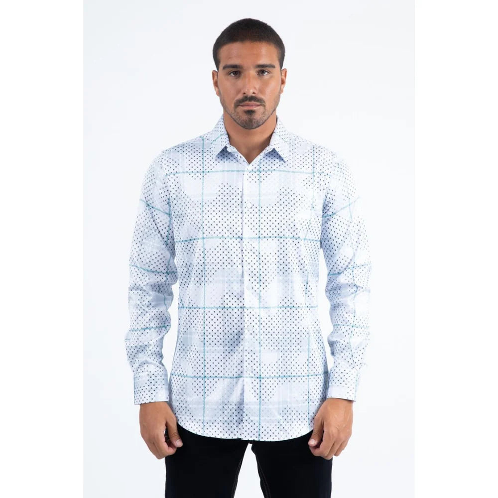 Platini Mens Modern Fit Stretch Foil Fashion Ls Shirt FPL11495