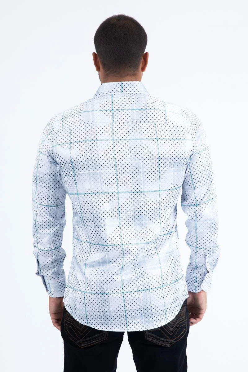 Platini Mens Modern Fit Stretch Foil Fashion Ls Shirt FPL11495