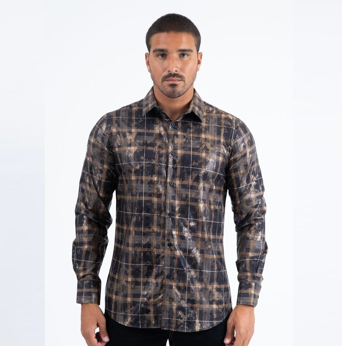 Platini Men’s Black/Camel Ls Shirt FPL11481