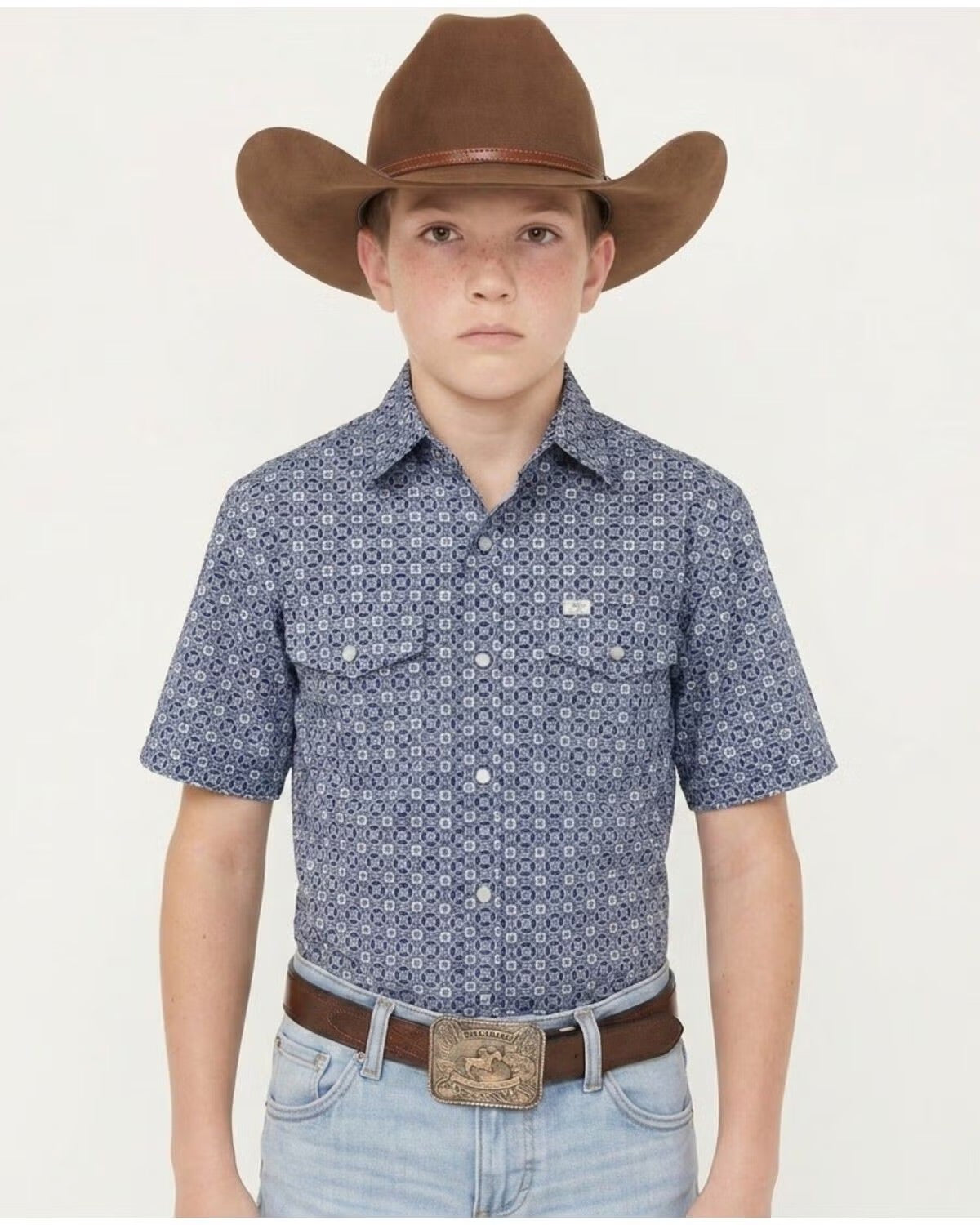 Ferrell Kid's Emerson Blue Short Sleeve Pearl Snap KPS3026179