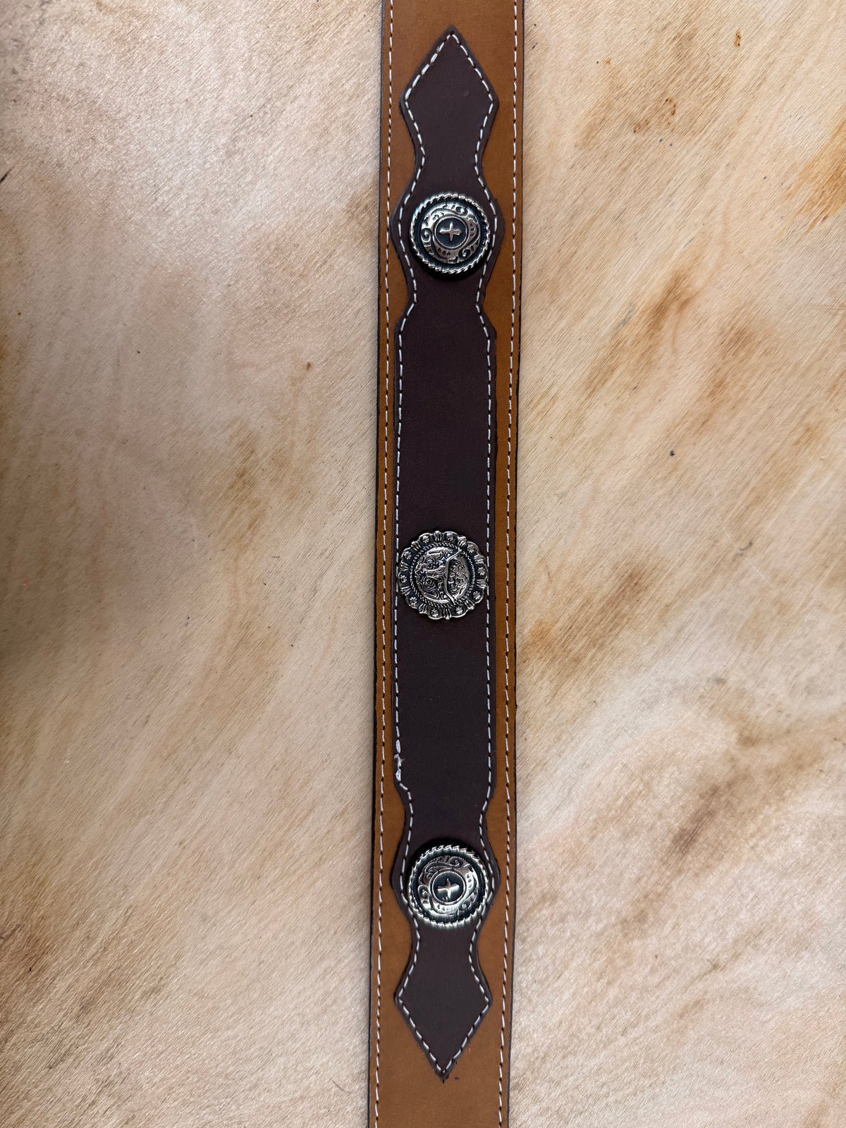 EHWW Men’s Two Tones Brown Cross Concho Leather Belt