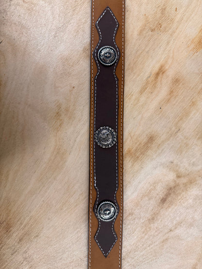 EHWW Men’s Two Tones Brown Cross Concho Leather Belt