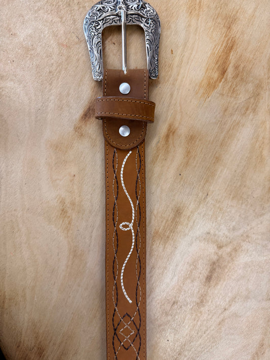 EHWW Men’s Brown Embroidery Leather Belt