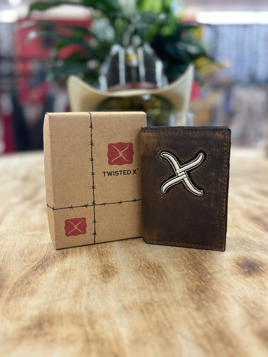 Twisted X Distressed Leather Trifold Wallet