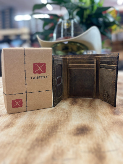 Twisted X Distressed Leather Trifold Wallet
