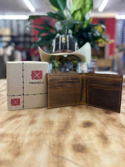 Twisted X Distressed Brown Blue Logo Bifold Wallet