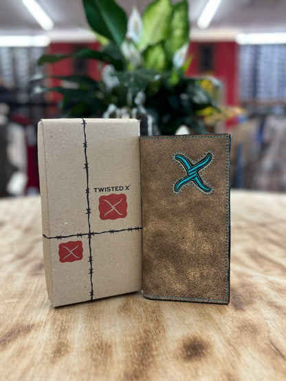 Twisted X Distressed Leather Turquoise Logo Checkbook Wallet