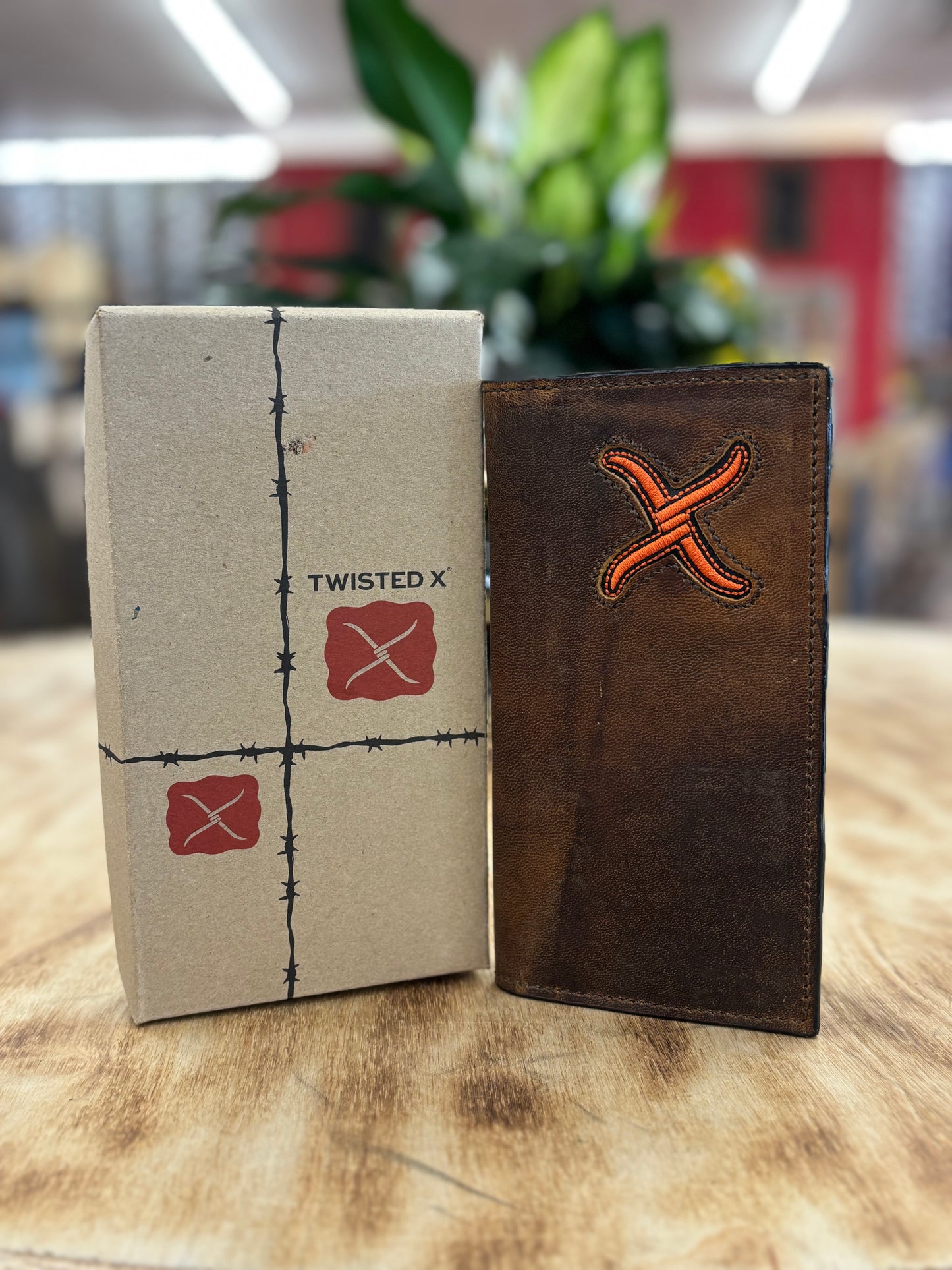 Twisted X Distressed Bomber Orange Checkbook Wallet