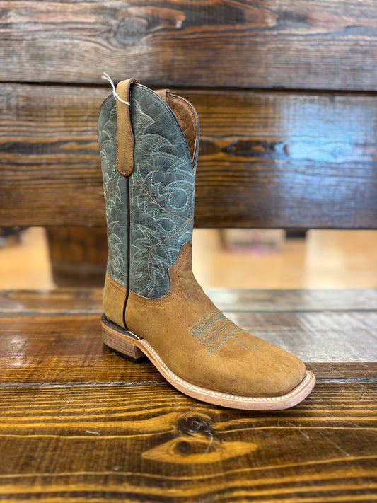 Circle G Men’s Tan/Blue Embroidery Wide Sq. Toe