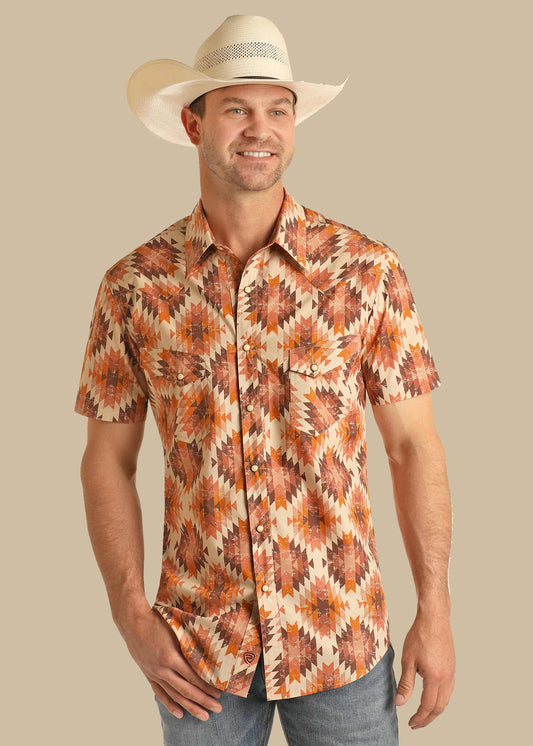 PANHANDLE SLIM MEN'S BROWN AZTEC WESTERN SNAP SHIRT