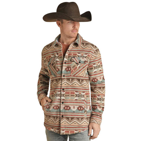 Rock N Roll Denim Men's & Cotton Brushed Aztec Jacquard Shirt Jacket