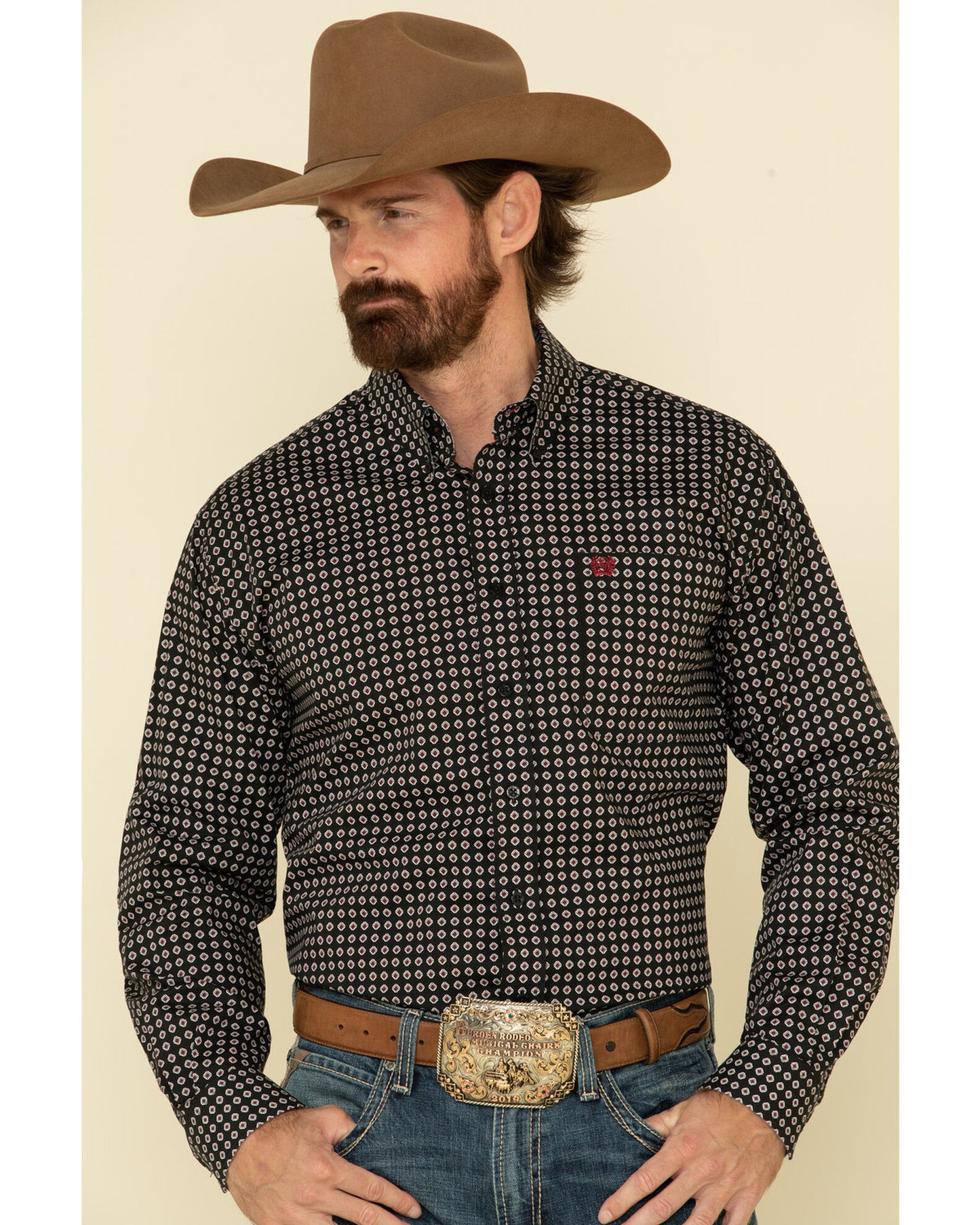 Cinch Men’s Black Geo Print LS Shirt