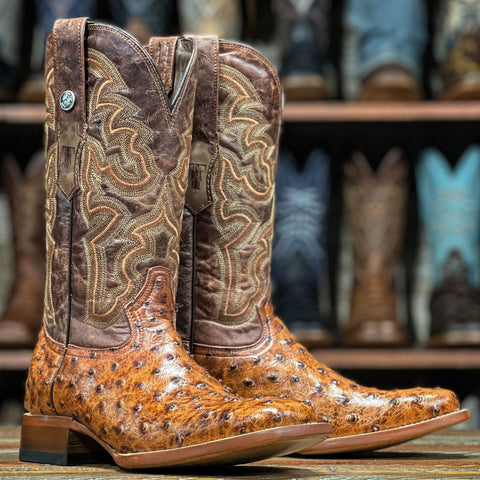 Tanner Mark Men’s Cognac Imitation Ostrich Boots TM200961