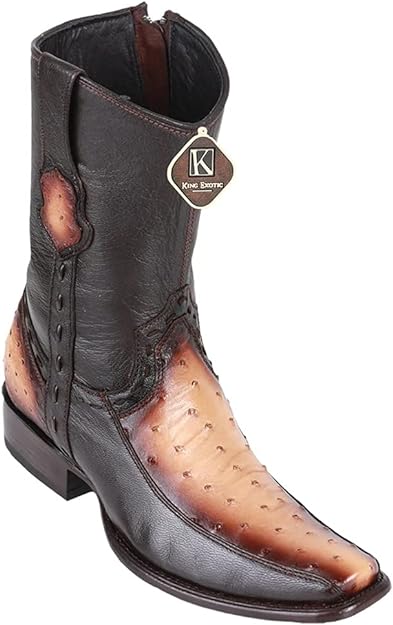 King Exotic Boots Mens 479BF0315 Dubai Toe | Genuine Ostrich & Deer Handmade | Color Faded Oryx