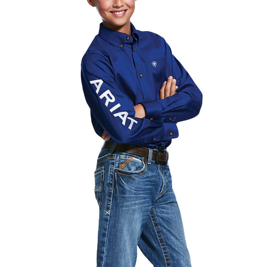 Ariat Boy's Team Logo Ultramarine Blue Twill Button-Up Shirt